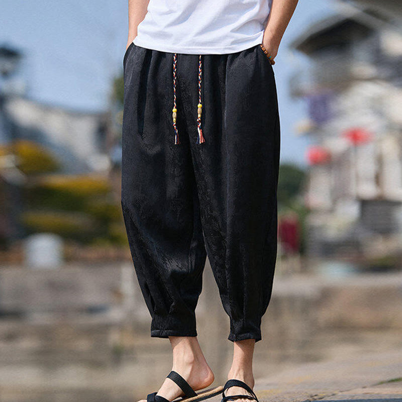 Buddha Stones夏 キャラクター 刺繍 デザイン ドローストリング メンズ 7-8丈 ポケット付きパンツ - image 5