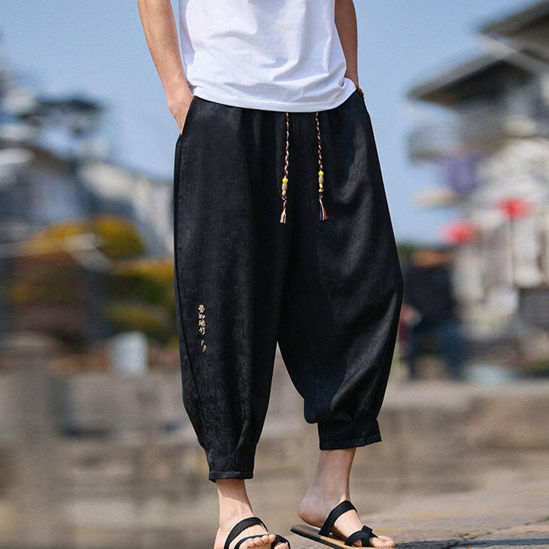 Buddha Stones夏 キャラクター 刺繍 デザイン ドローストリング メンズ 7-8丈 ポケット付きパンツ - image 7