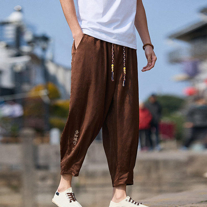 Buddha Stones夏 キャラクター 刺繍 デザイン ドローストリング メンズ 7-8丈 ポケット付きパンツ - image 12