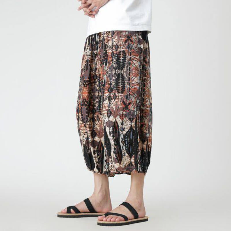 Buddha Stones夏 スクエア パッチワーク 象 曼荼羅 幾何学 コットン リネン メンズ 7-8丈 ポケット付きパンツ - image 15