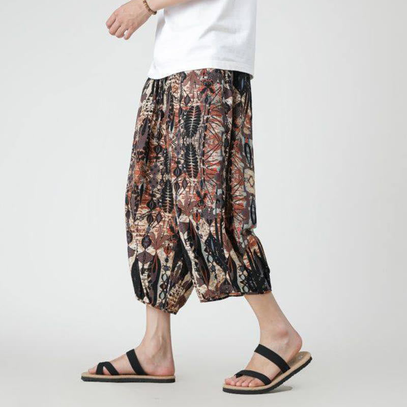 Buddha Stones夏 スクエア パッチワーク 象 曼荼羅 幾何学 コットン リネン メンズ 7-8丈 ポケット付きパンツ - シエナ - US/UK/AU46、 EU56 (5XL) - image 10