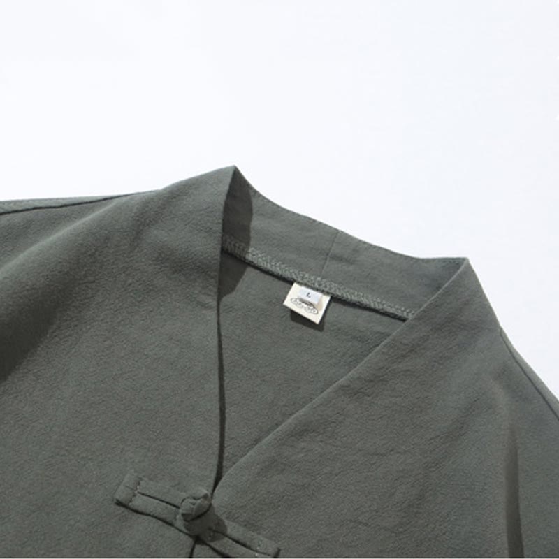 Buddha Stones 2点セット 唐装 カエルボタンデザイン シャツパンツ ポケット付き メンズ コットンリネン 瞑想用布セット - image 9