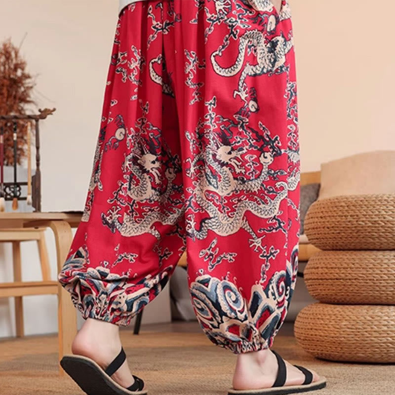 Buddha Stonesドラゴンプリント コットン メンズ ハーレム アンクル丈 パンツ ポケット付き - image 15