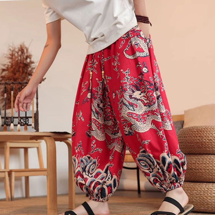 Buddha Stonesドラゴンプリント コットン メンズ ハーレム アンクル丈 パンツ ポケット付き - image 16