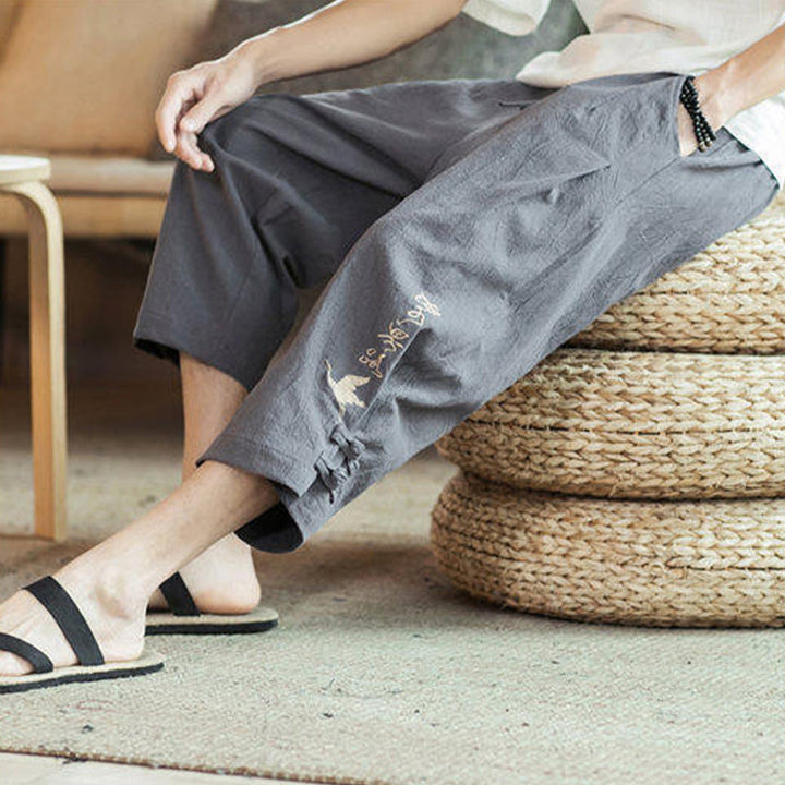 Buddha Stones鶴 刺繍 コットン メンズ クロップド ハーレムパンツ ポケット付き - image 17