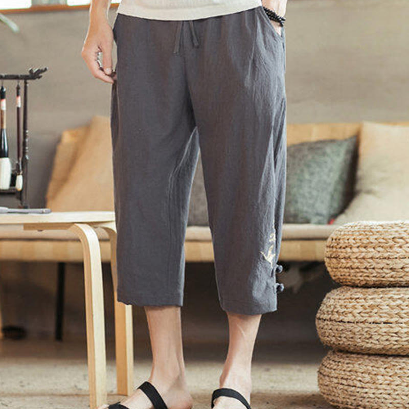 Buddha Stones鶴 刺繍 コットン メンズ クロップド ハーレムパンツ ポケット付き - image 12