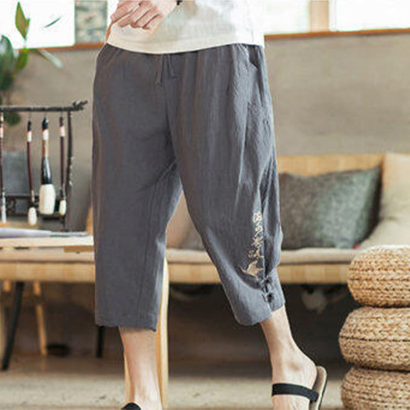 Buddha Stones鶴 刺繍 コットン メンズ クロップド ハーレムパンツ ポケット付き - image 15