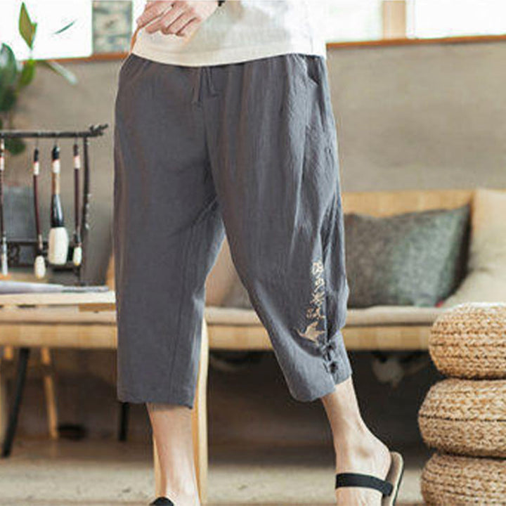 Buddha Stones鶴 刺繍 コットン メンズ クロップド ハーレムパンツ ポケット付き - image 15