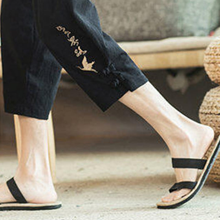 Buddha Stones鶴 刺繍 コットン メンズ クロップド ハーレムパンツ ポケット付き - image 30