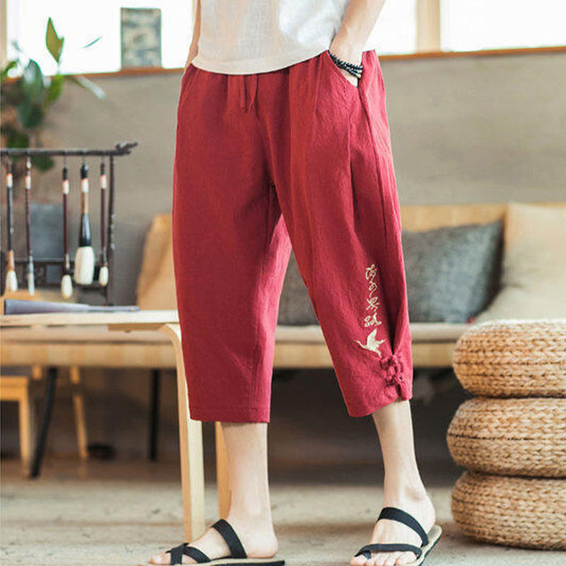 Buddha Stones鶴 刺繍 コットン メンズ クロップド ハーレムパンツ ポケット付き - image 35