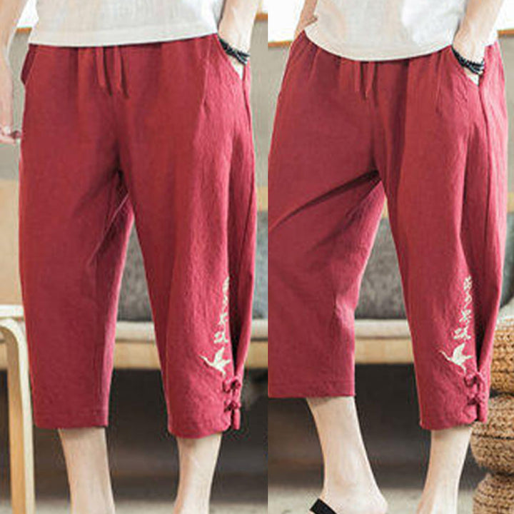 Buddha Stones鶴 刺繍 コットン メンズ クロップド ハーレムパンツ ポケット付き - image 34