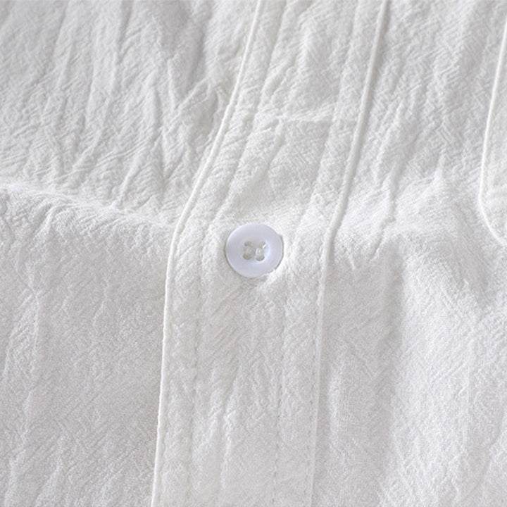 Buddha Stones夏用 無地 メンズ ボタン 半袖 コットンリネン シャツ - image 10