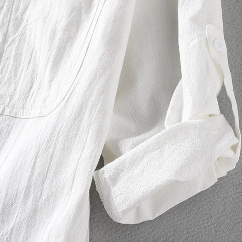 Buddha Stones夏用 無地 メンズ ボタン 半袖 コットンリネン シャツ - image 13