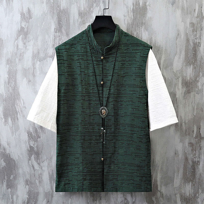 Buddha Stones夏 パッチワーク カラーデザイン メンズ 半袖 コットンリネン シャツ - キャデットブルー - US/UK/AU48、 EU58 (6XL) - image 4