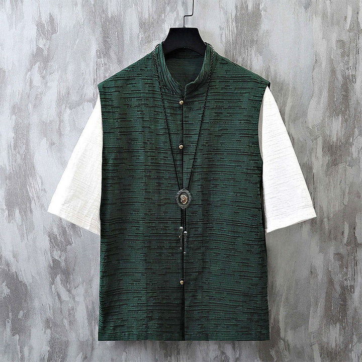 Buddha Stones夏 パッチワーク カラーデザイン メンズ 半袖 コットンリネン シャツ - キャデットブルー - US/UK/AU48、 EU58 (6XL) - image 4