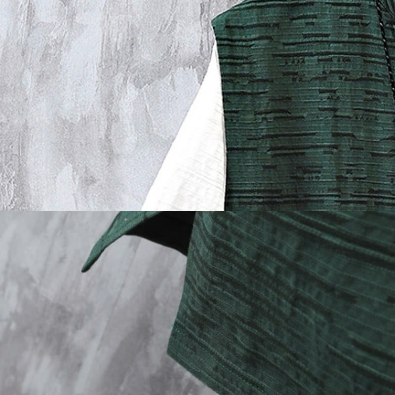 Buddha Stones夏 パッチワーク カラーデザイン メンズ 半袖 コットンリネン シャツ - image 6