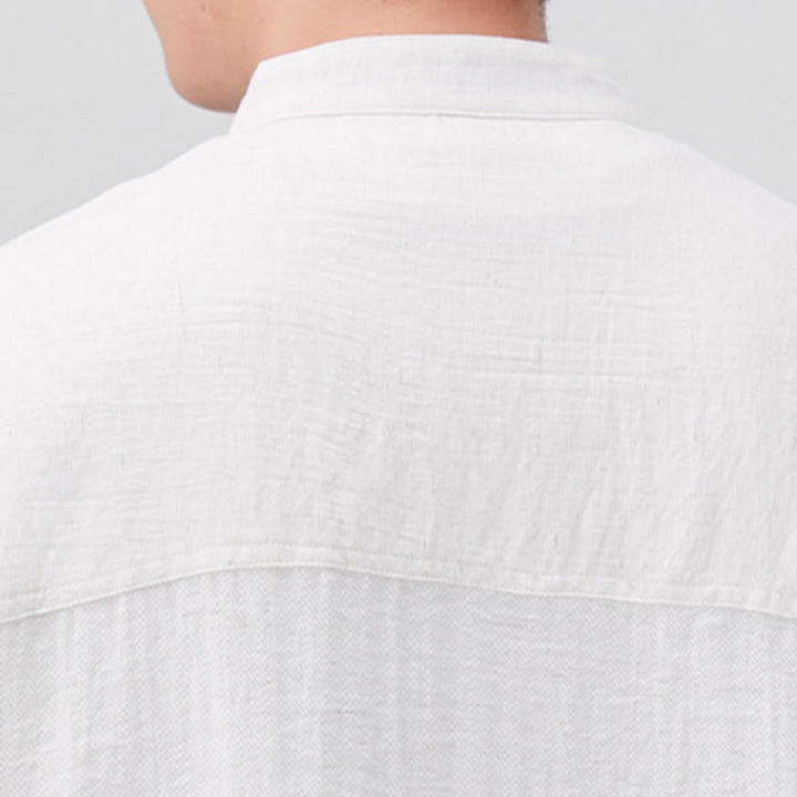 Buddha Stones夏 無地 ハーフボタンデザイン メンズ 半袖シャツ - image 4