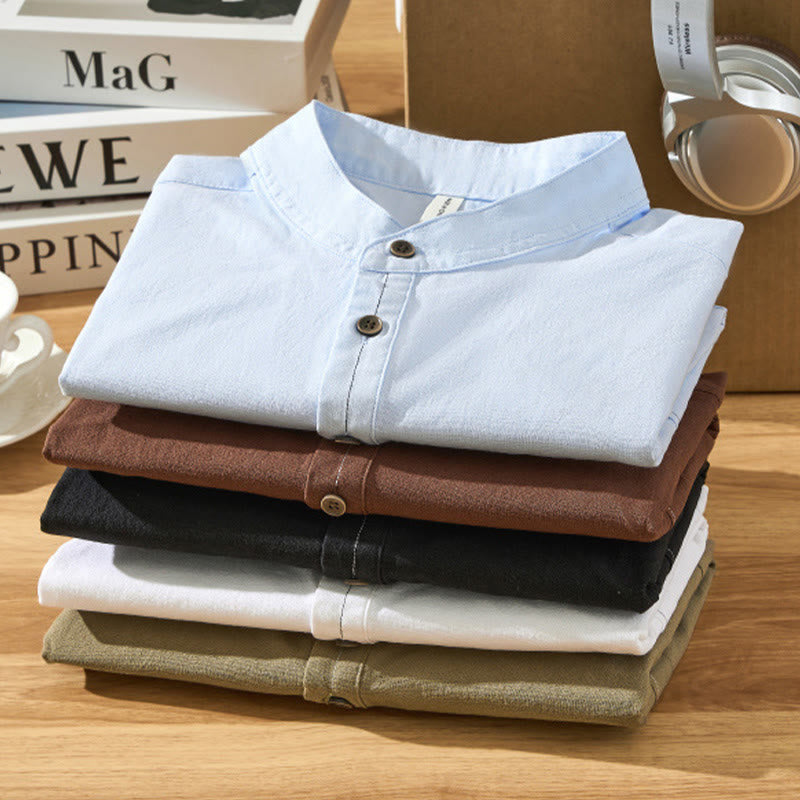 Buddha Stonesサマーソリッド メンズ ハーフボタン 半袖 コットンシャツ - image 1