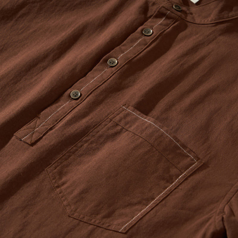 Buddha Stonesサマーソリッド メンズ ハーフボタン 半袖 コットンシャツ - image 24