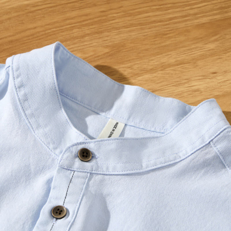 Buddha Stonesサマーソリッド メンズ ハーフボタン 半袖 コットンシャツ - image 4