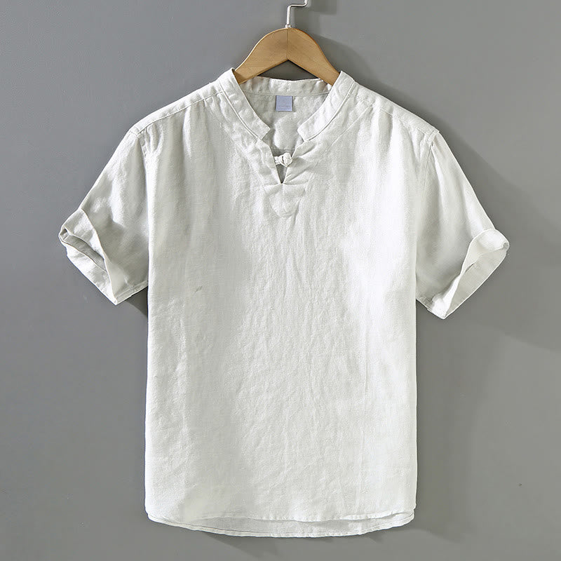 Buddha Stonesサマーソリッドデザイン メンズ 半袖リネンシャツ - ライトグレー - US/UK/AU42、 EU52 (3XL) - image 11