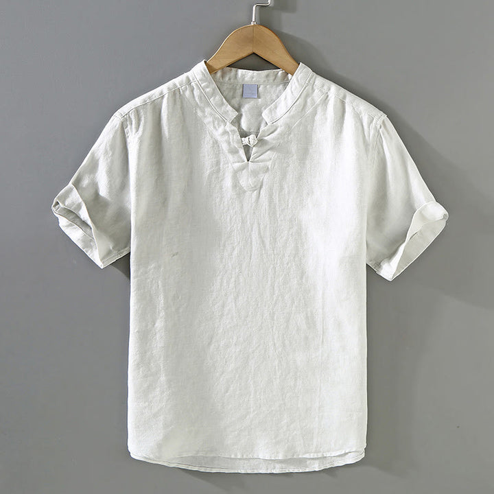 Buddha Stonesサマーソリッドデザイン メンズ 半袖リネンシャツ - ライトグレー - US/UK/AU42、 EU52 (3XL) - image 11