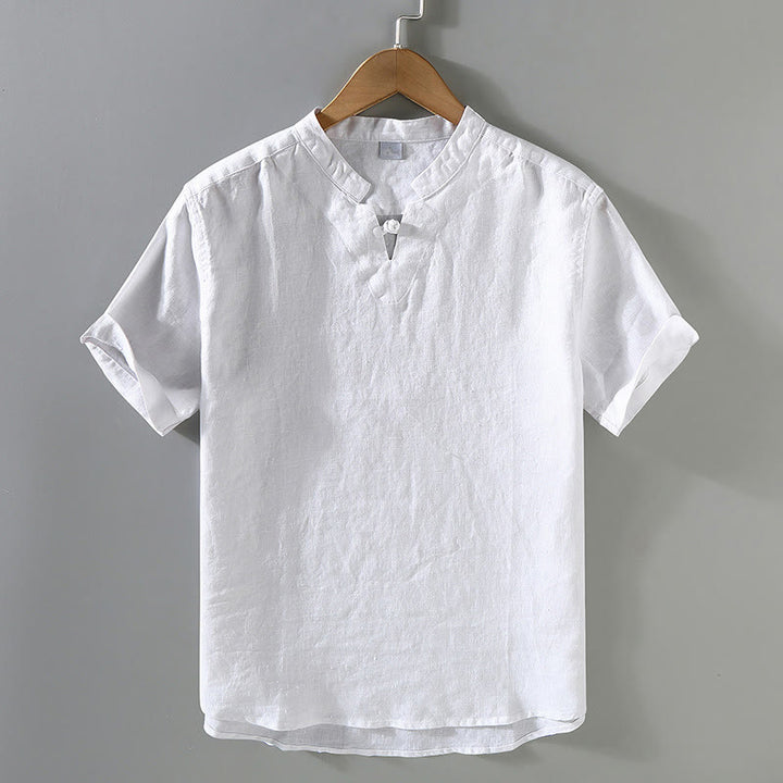 Buddha Stonesサマーソリッドデザイン メンズ 半袖リネンシャツ - 白 - US/UK/AU42、 EU52 (3XL) - image 9