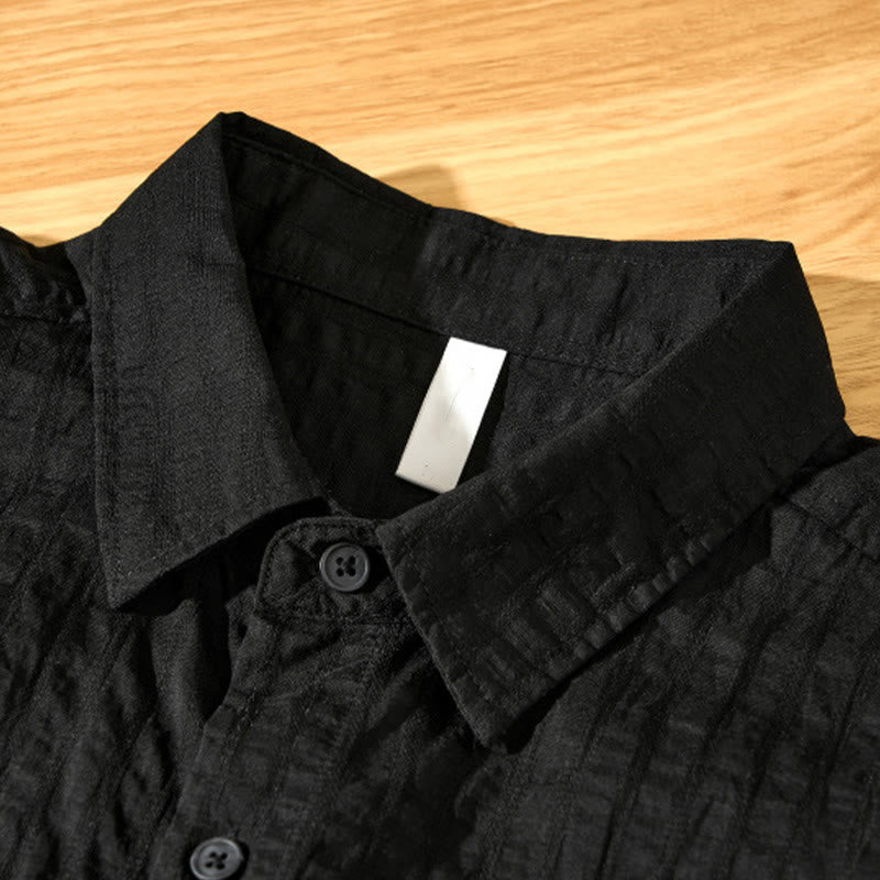 Buddha Stones夏用 無地 通気性 メンズ ボタン 半袖 テンセルシャツ - image 21