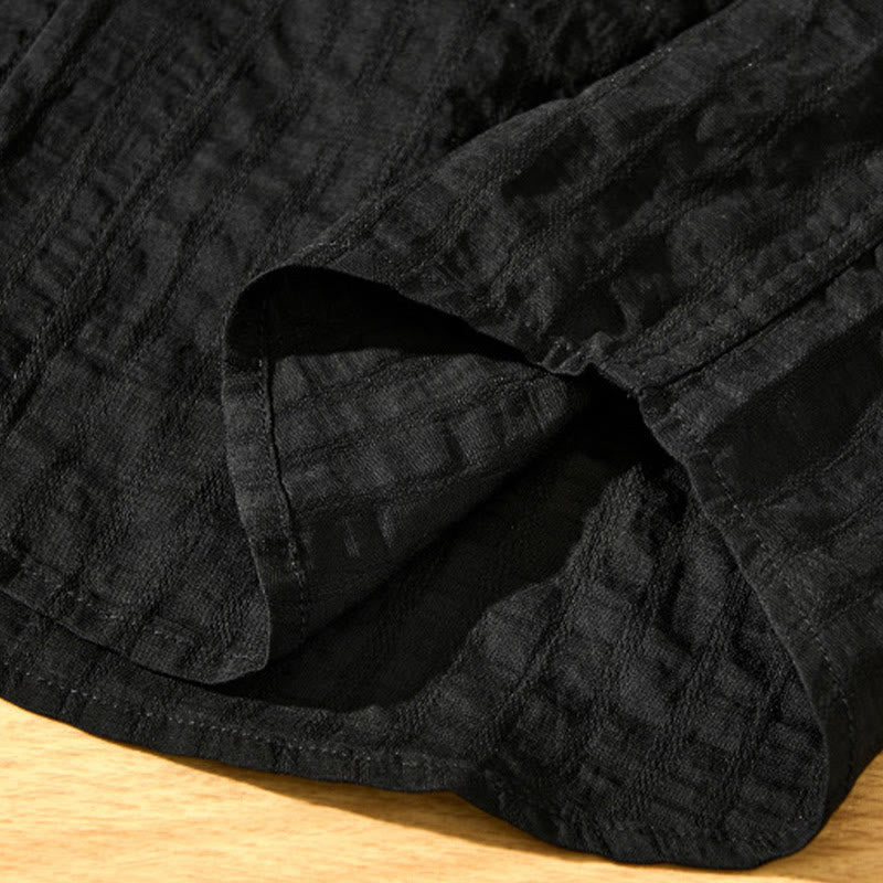 Buddha Stones夏用 無地 通気性 メンズ ボタン 半袖 テンセルシャツ - image 25