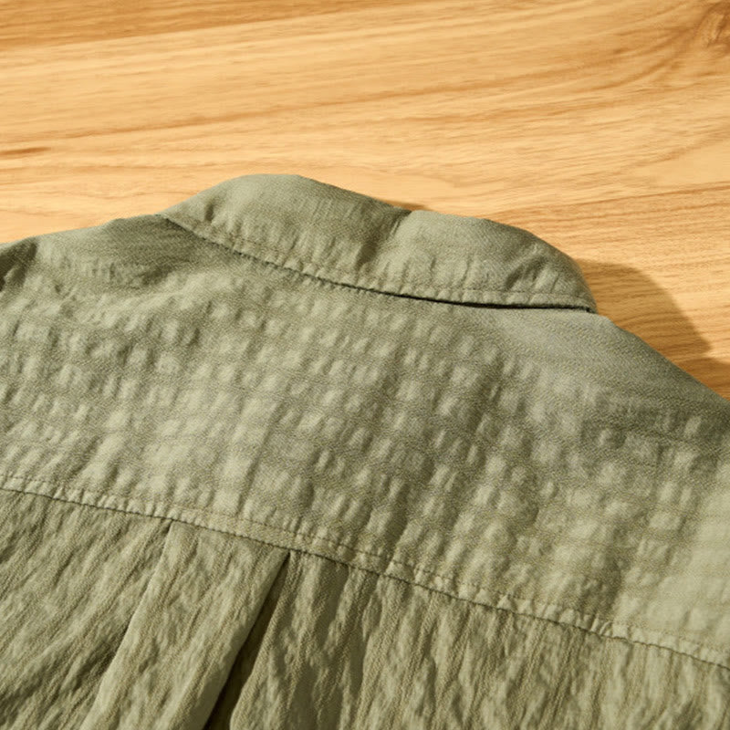 Buddha Stones夏用 無地 通気性 メンズ ボタン 半袖 テンセルシャツ - image 6