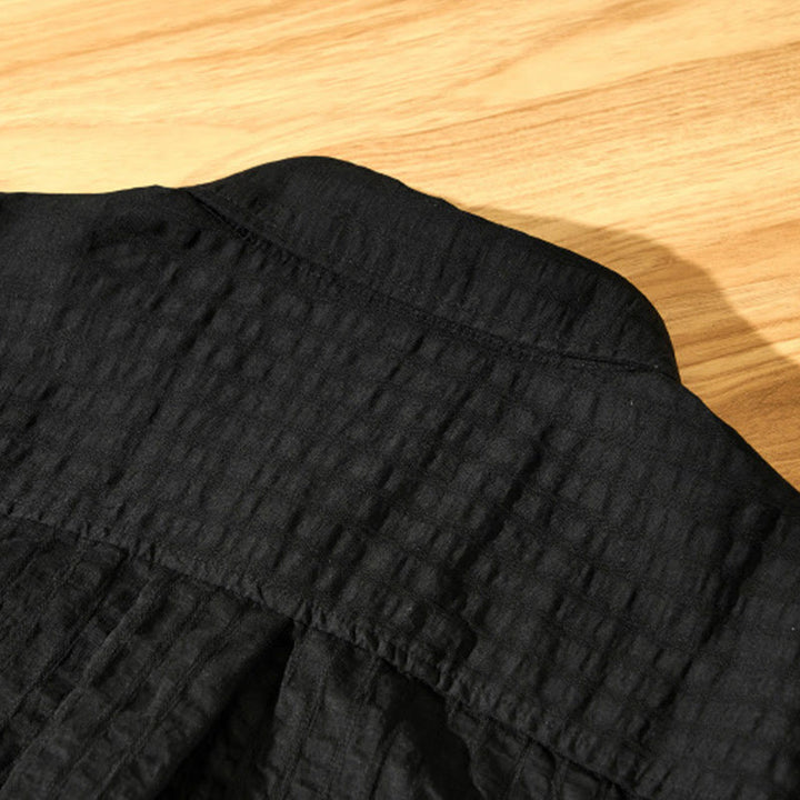 Buddha Stones夏用 無地 通気性 メンズ ボタン 半袖 テンセルシャツ - image 22