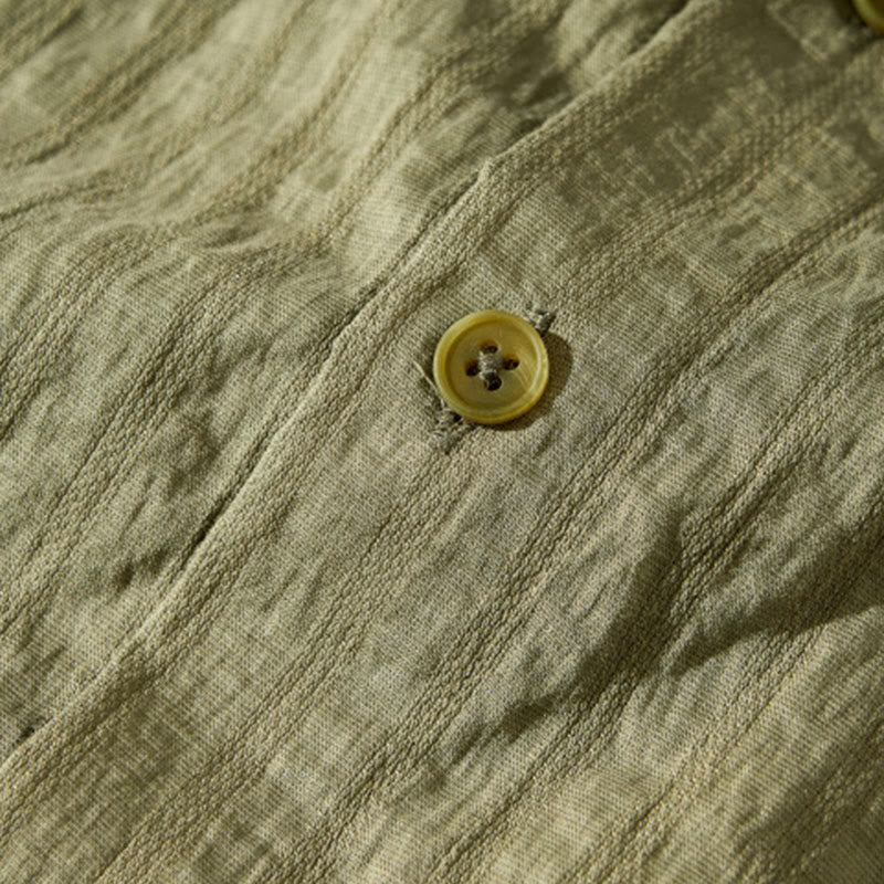 Buddha Stones夏用 無地 通気性 メンズ ボタン 半袖 テンセルシャツ - image 8