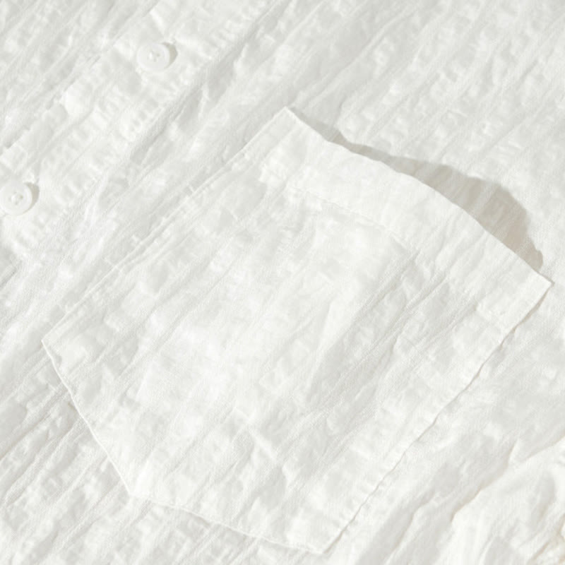 Buddha Stones夏用 無地 通気性 メンズ ボタン 半袖 テンセルシャツ - image 18