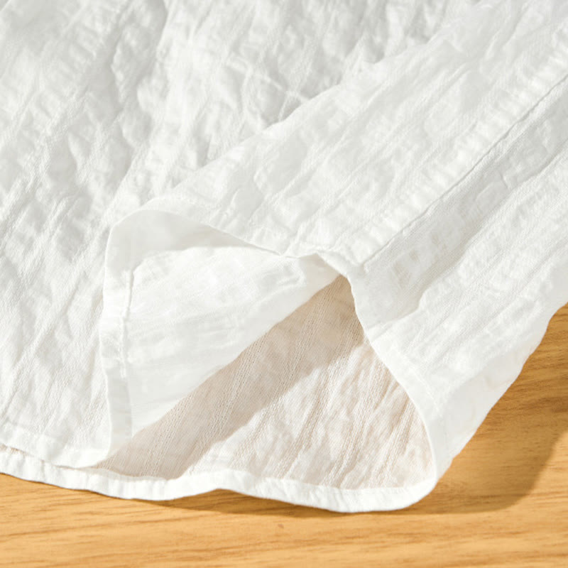 Buddha Stones夏用 無地 通気性 メンズ ボタン 半袖 テンセルシャツ - image 19