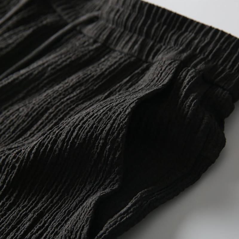 Buddha Stones 2点セット 無地 シワ加工 Vネック 半袖 Tシャツ パンツ 服 メンズ セット - image 4