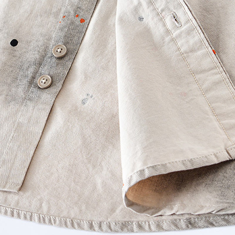 Buddha Stones夏 インク スプラッシュカラー メンズ ボタン 半袖 コットンシャツ - image 7