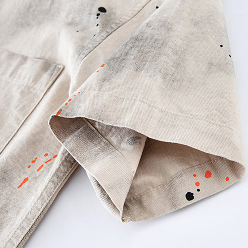 Buddha Stones夏 インク スプラッシュカラー メンズ ボタン 半袖 コットンシャツ - image 6