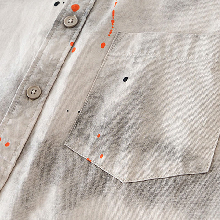 Buddha Stones夏 インク スプラッシュカラー メンズ ボタン 半袖 コットンシャツ - image 4