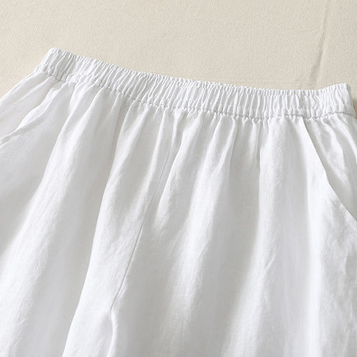 Buddha Stonesサマーデイリー 無地 伸縮性ウエストバンドデザイン レディース ワイドレッグ コットンリネン パンツ ポケット付き - image 15