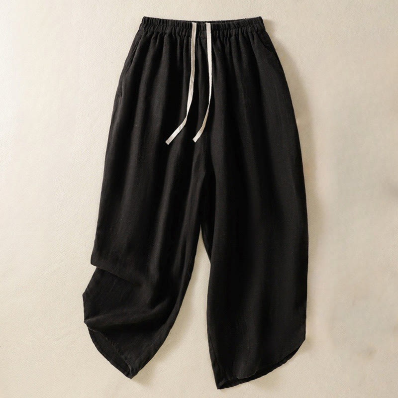 Buddha Stonesカジュアル 無地 ドローストリングデザイン レディース コットン 7-8丈パンツ ポケット付き - 黒 - US8-10，UK/AU12-14，EU40-42 (2XL) - image 12