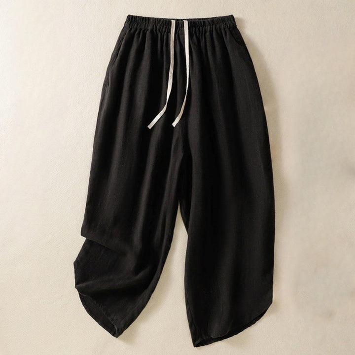 Buddha Stonesカジュアル 無地 ドローストリングデザイン レディース コットン 7-8丈パンツ ポケット付き - 黒 - US8-10，UK/AU12-14，EU40-42 (2XL) - image 12