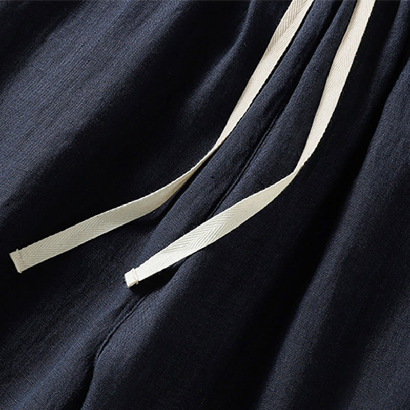 Buddha Stonesカジュアル 無地 ドローストリングデザイン レディース コットン 7-8丈パンツ ポケット付き - image 4