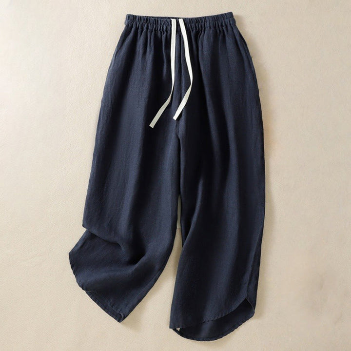 Buddha Stonesカジュアル 無地 ドローストリングデザイン レディース コットン 7-8丈パンツ ポケット付き - ミッドナイトブルー - US8-10，UK/AU12-14，EU40-42 (2XL) - image 0