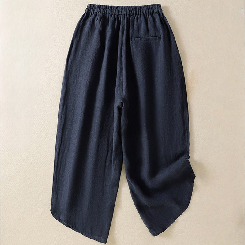 Buddha Stonesカジュアル 無地 ドローストリングデザイン レディース コットン 7-8丈パンツ ポケット付き - image 1