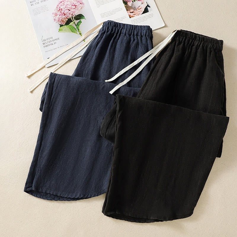 Buddha Stonesカジュアル 無地 ドローストリングデザイン レディース コットン 7-8丈パンツ ポケット付き - image 21