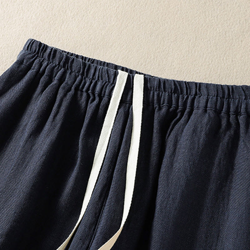 Buddha Stonesカジュアル 無地 ドローストリングデザイン レディース コットン 7-8丈パンツ ポケット付き - image 3