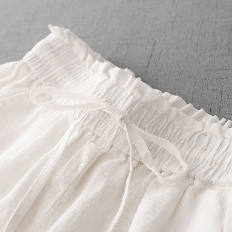 Buddha Stonesカジュアル ハイウエスト フリル ドローストリングデザイン レディース ワイドレッグ コットンパンツ ポケット付き - image 13