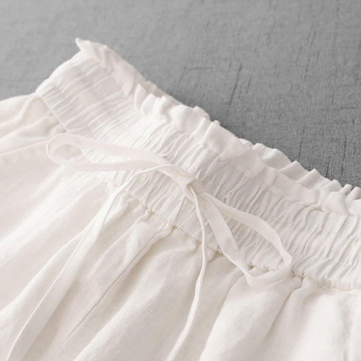 Buddha Stonesカジュアル ハイウエスト フリル ドローストリングデザイン レディース ワイドレッグ コットンパンツ ポケット付き - image 13