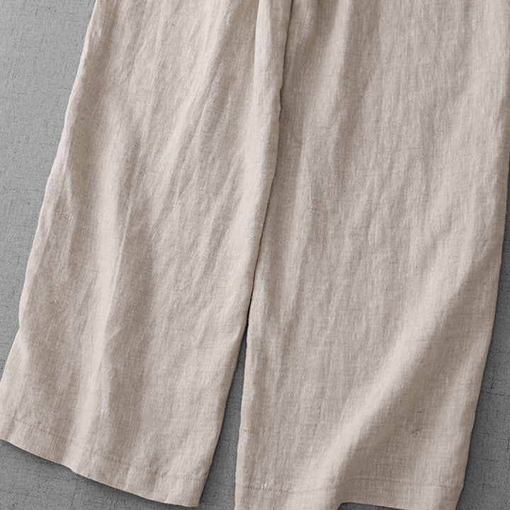 Buddha Stonesカジュアル ハイウエスト フリル ドローストリングデザイン レディース ワイドレッグ コットンパンツ ポケット付き - image 7