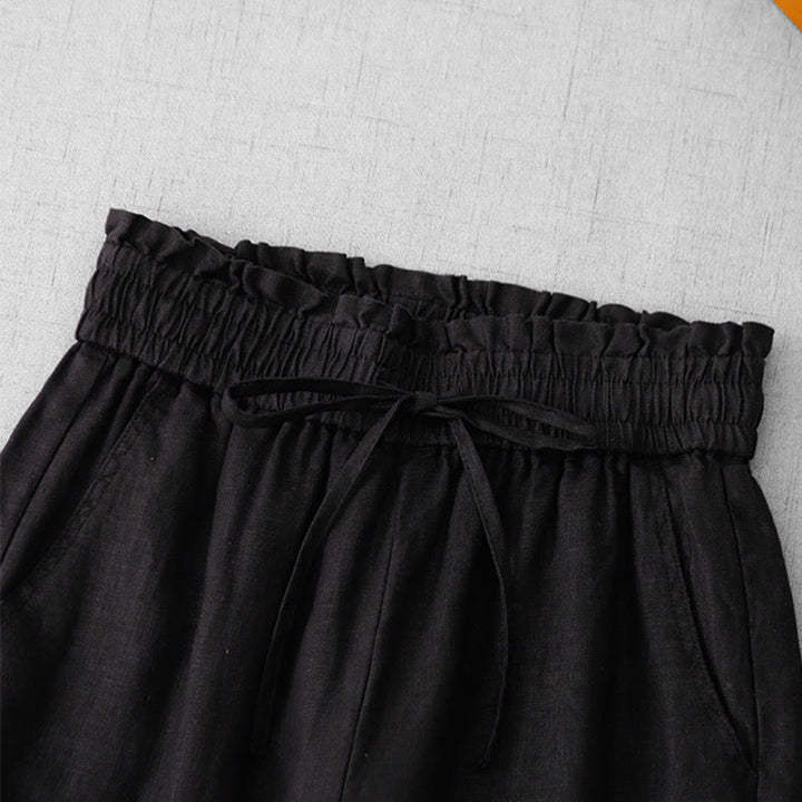 Buddha Stonesカジュアル ハイウエスト フリル ドローストリングデザイン レディース ワイドレッグ コットンパンツ ポケット付き - image 18